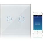 Beijiyi - WiFi Interrupteur Tactile Connecté Alexa Google Assistant Compatible 2 Gang 1 Voies, Interrupteur Lumineux Mural Tuya Smart Life App