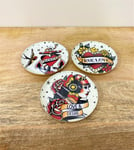 Metal Retro Tattoo Design Coasters Set of 3 Love Desire True Love Honour Pattern