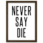 Never Say Die Inspirational Positive Motivational Gym Workout Living Room Aesthetic Artwork Framed Wall Art Print A4