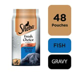 48 X 85g Sheba Select Slices Adult Wet Cat Food Pouches Mixed Fish In Gravy