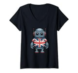 Womens Funny Robot With UK Flag Funny Robot United Kingdom Flag V-Neck T-Shirt