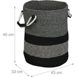 Relaxdays - Panier de rangement, coton, HxLxP : 40x43x33 cm, corbeille à linge pliable, poignées, bohème, anthracite/noir