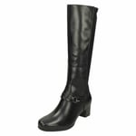 Ladies Clarks Leather Zip Mid Heel Wide Fit Smart Long Knee Boots Rosalyn Clara