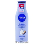 NIVEA BODY MILK SMOOTH SENSATION DRY SKIN MOISTURISING CREAM 250ML 3 PACK