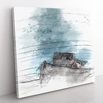 Stranded Boat Upon the Beach in Abstract Modern Canvas Wall Art Print Ready to Hang, Framed Picture for Living Room Bedroom Home Office Décor, 35x35 cm (14x14 Inch)