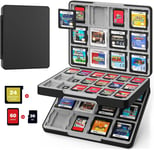 60 Étui Pour Cartes De Jeu Pour Nintendo Switch/3ds/3dsx/2ds/Dsi, Boîte De Rangement Jeux Switch, Rangement Jeux Switch Avec 24 Fentes Cartes 3ds & 36 Fentes Cartes Sd, Noir