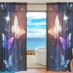 ALAZA Sheer Voile Curtains, Shining Butterfly Polyester Fabric Window Net Curtain for Bedroom Living Room Home Decoration, 2 Panels, 78 x 55 inch