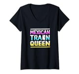 Womens Womens Mexican Train Queen Dominoes Queen V-Neck T-Shirt