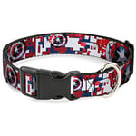 Buckle-Down Collier à Clip en Plastique – Bouclier Captain America Digital Camo Bleu/Blanc/Rouge