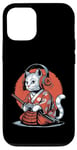 Coque pour iPhone 12/12 Pro Japon Kawaii Cat Samurai Casque Casque Manette de Jeu Vidéo