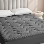 EHEYCIGA Surmatelas 140 x 190 Memoire de Forme, Fibre de Rafraichissant sur Matelas 2 Personnes 140x190 avec Poche Extra Profonde, Gris Foncé