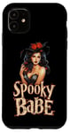 Coque pour iPhone 11 Spooky Babe Sorcière avec fleurs pour Halloween