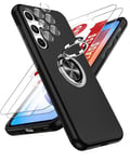 LeYi for Samsung Galaxy A35 5G Case with 2 Tempered Glass Screen Protector, 2 Camera Lens Protector and Invisible Phone Ring Holder, Shockproof Protective Phone Cover for Samsung Galaxy A 35 - Black