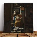 Big Box Art Canvas Print Wall Art Johannes Vermeer The Love Letter | Mounted and Stretched Box Frame Picture | Home Decor for Kitchen, Living Room, Bedroom, Hallway, Multi-Colour, 20x20 Inch