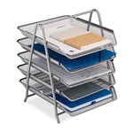 Relaxdays Document, 5 Compartments, Filing System, Mesh, Letter Tray A4, HxWxD: 37.5 x 30 x 35.5 cm, Metal, Silver, Steel