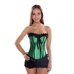 ZXF Bustiers et Corsets Femme Stripe Satin Lingerie Sexy Overbust Corset Lace Up Boned Clubwear Taille Bustier (Color : Green, Size : Small)