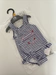 9-12 Mths Mothercare BabyGirl Swimming Costume, Blue/White/Stripes/ladybird BNWT