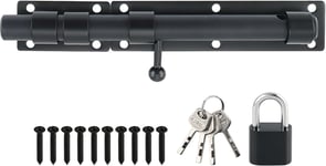 Loquet de Porte Loquet Porte Extérieur avec Cadenas,Verrou de Porte pour Portail,Jardin,Cabanon,Serrure Porte Coulissante Finition Noir Mat en Acier Inoxydable,Barre 23CM,EMST8100-B(Q934)