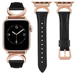 TOYOUTHS Leather Strap Compatible with Apple Watch Straps 41mm 40mm 42mm 38mm Women Slim Thin Dressy Designer Strap with C-Shaped Metal Buckle for iWatch 10/9/8/7/6/5/4/3/2/1/SE, Black/Rose Pink