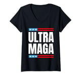 Womens That Says Ultra MAGA, Patriotic American Flags V-Neck T-Shirt