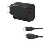 Chargeur Secteur 12W + Cable USB-C Compatible avec Garmin Fenix 8 E 7 7S 7X 6 6S 6X 5 Forerunner 965 955 265 255 55 Vivoactive 5 Approach S60 Quatix 7 - Charge Montre Phonillico®