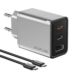 EF EcoFlow Chargeur GaN Rapid 65 W avec câble de 100 W, 3 Ports, pour iPhone 15/14/13 Plus Pro Max, MacBook Pro/Air, iPad Pro, Galaxy S23/S22, Note20, Pixel, Apple Watch, etc.