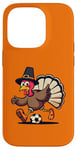 iPhone 14 Pro Funny Thanksgiving turkey Playing soccer ball Men Boys Kids Case