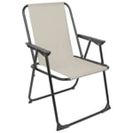 1x Matt Black/Beige Folding Metal Beach Chair Portable Outdoor Camping Fishing