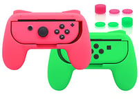 FYOUNG Controller Grip Compatible with Joy Con for Switch & Switch OLED with Thumb Grip Caps, Comfort Grip for JoyCon Holder Accessories, 2 Pack - Pink/Green