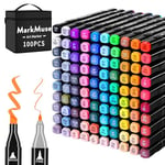 MarkMuse 100+2 Feutre a Alcool, 2S Séchage Rapide Feutres Coloriage Adulte, Marqueurs de Dessin avec Sac en Tissu Portable et Base pour Adultes Peinture, Griffonnages, Animation Art Esquisse