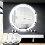 RELAX4LIFE Miroir Salle de Bain LED Rond φ60 CM, Éclairage 3 Couleurs, Intensité Variable, Miroir Lumineux Salle de Bain Anti-Buée, Fonction Mémoire, Interrupteur Tactile (60X60, Rond)