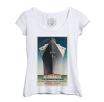 T-Shirt Femme Col Echancré Normandie Paquebot Affiche Poster Vintage Voyage Art Deco 30's