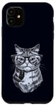 Coque pour iPhone 11 Chat ringard tenant une souris d'ordinateur mignon chaton geek