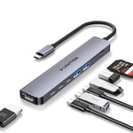 LENTION Hub USB C avec HDMI 4K@60Hz, Transfert de Données 5Gbps avec 2 USB C et 2 USB 3.0, PD 100W, Double Lecteur de Cartes pour Windows PC, Mac, iPhone 15, etc (CE19 Gris)