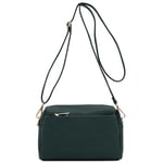 FashionPuzzle Triple Zip Small Crossbody Bag, Hunter Green, One Size