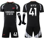 2024-2025 Arsenal borta barn vuxen svart fotbollströja kit med strumpor No.41 RICE XL