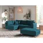 Lisa Design - Rune - canapé d'angle - avec pouf d'appoint - 4 places - style scandinave - gauche - bleu canard - Bleu canard