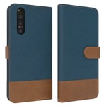 For Sony Xperia 5 II Flip Case Denim Cover with EC Card Slot Faux Leather Blue