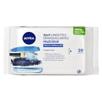 NIVEA Lingettes démaquillantes Fraîcheur Peaux Normales 100% fibres végétales (1 x 20 pcs), démaquillant visage, yeux & lèvres, lingettes nettoyantes au lotus sacré