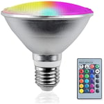 Ampoule led E27,Ampoule led rgbw PAR38 Spot 20 w E27 Lampe d'extérieur IP65 à intensité Variable,Projecteur avec télécommande pour Holiday Party