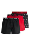 HUGO Mens Woven Boxer Triplet Three-Pack of Logo-Waistband Boxer Shorts in Cotton