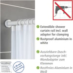 Barre de douche extensible Luz WENKO, Tringle rideau de douche télescopique avec adaptateur mural, fixation sans perçage par torsion, Alu inox