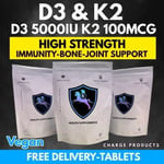 Vitamin D3 5000IU and K2 MK-7 100mcg 200 Tablets High Strength Pills Calcium UK