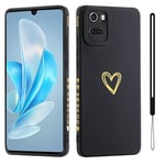 Jeelar ESONG Coque pour Honor 90 Lite,Ultra Fine Antichoc Housse en Silicone Souple Doux TPU Etui avec Motif Coeur d'amour Doré Mignon/Protection Camera,Belle Case pour Femme/Fille-Noir