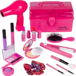 PixieCrush Kids Makeup Kit för flickor | med låtsas-hårtork och plattjärn | Play Hair Styling Kit för barn och små flickor | Åldrarna 3, 4, 5, 6, 7,