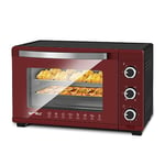 WOLTU Mini Four 32L avec Broche de Rôtisserie, 4 éléments chauffants, Minuterie 60 min, Température 100-230℃, 1600W, Porte à Double Vitrage, Rouge+Noir