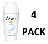 4 x Dove Classic Roll On Anti-Perspirant 48H of Sweat & Odour Protection, 50ml