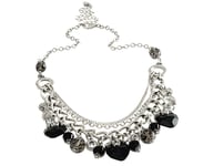 Jet Black Deco Nouveau Baroque Silver Heart Charms Necklace w/ Swarovski Crystal