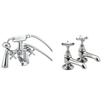 Bristan K BSM C Colonial Bath Shower Mixer - Chrome & N 1/2 C CD 1901 Basin Pillar Taps, Chrome