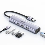 Ugreen Hub USB-A 3.0 - 3 x USB-A / Ethernet RJ45 / USB-C PD - harmaa